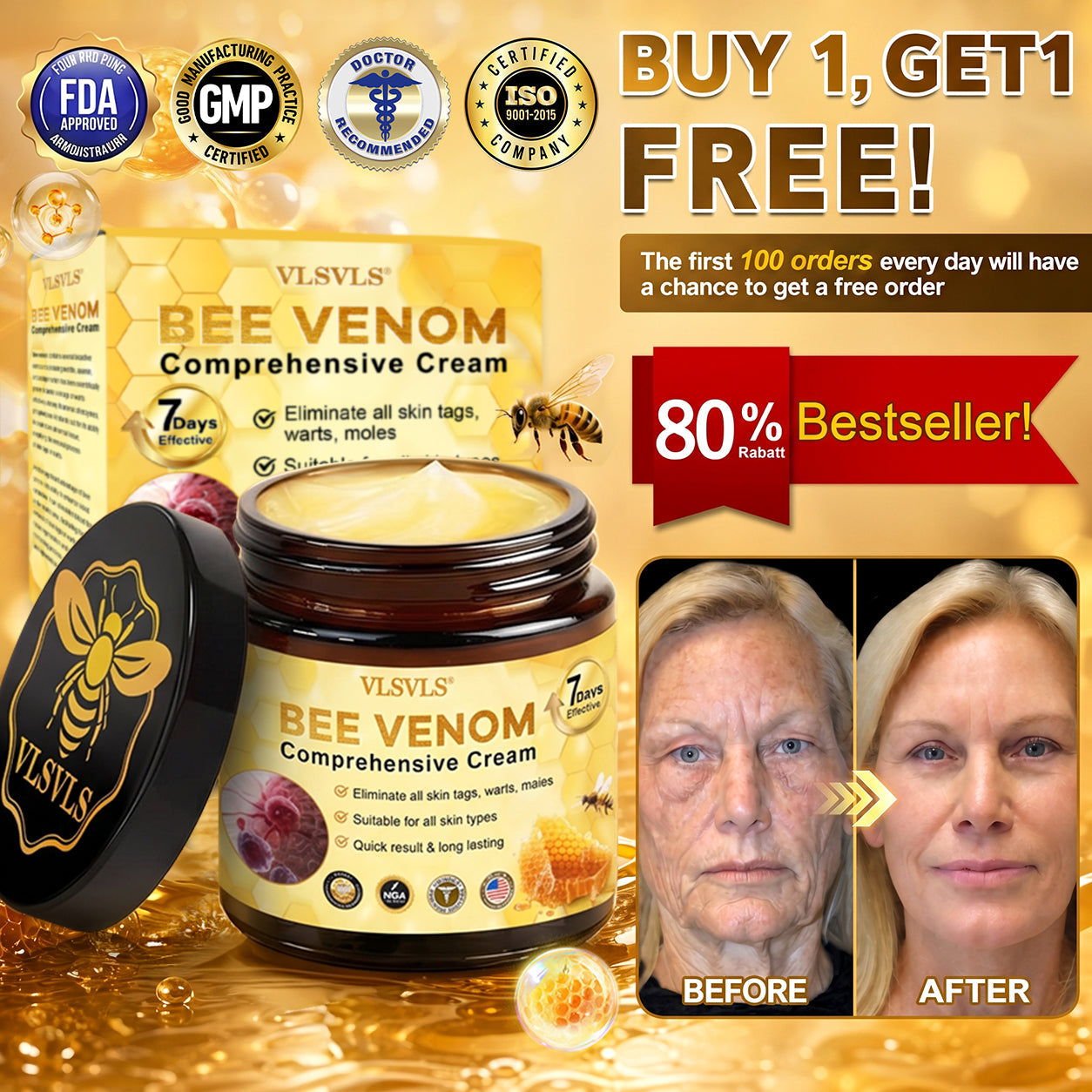 Made and Shipped from USA  🗽𝑽𝑳𝑺𝑽𝑳𝑺® Bee Venom Comprehensive Cream  LAST DAY 80% OFF(Sagging Skin, Fine Lines, Loss of Firmness, Flat Bust, Drooping Hips, and More)